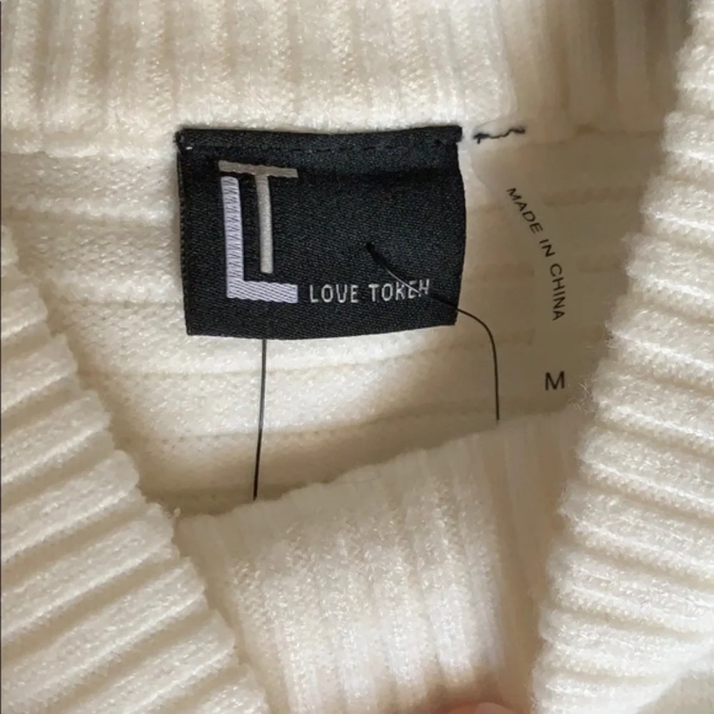 Love Token Mock Neck Ribbed Sweater Ivory Medium